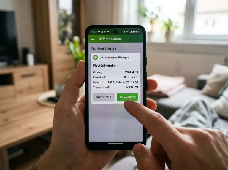 Mobiltelefon banki applikáció fizetési kérelem értesítéssel az ujj az elfogadási gombon