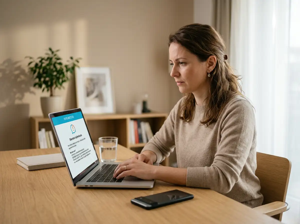 Felhasználó laptopot néz a SimplePay tranzakció elutasítását követően, megoldást keresve