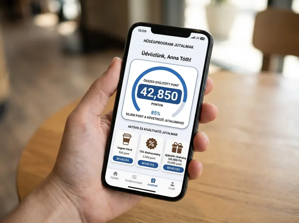 Mobiltelefon képernyő hűségpontok egyenlegével a Simple Bit programhoz