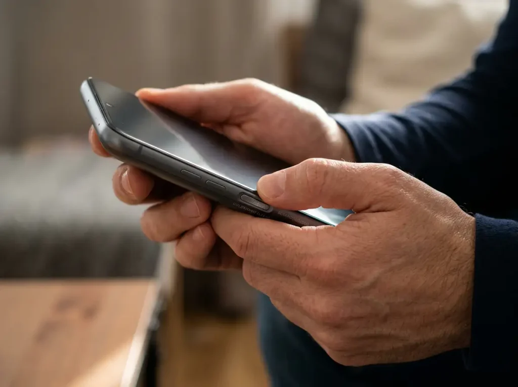 Felhasználó biometrikus azonosítással hagyja jóvá a SimplePay tranzakciót a mobilján