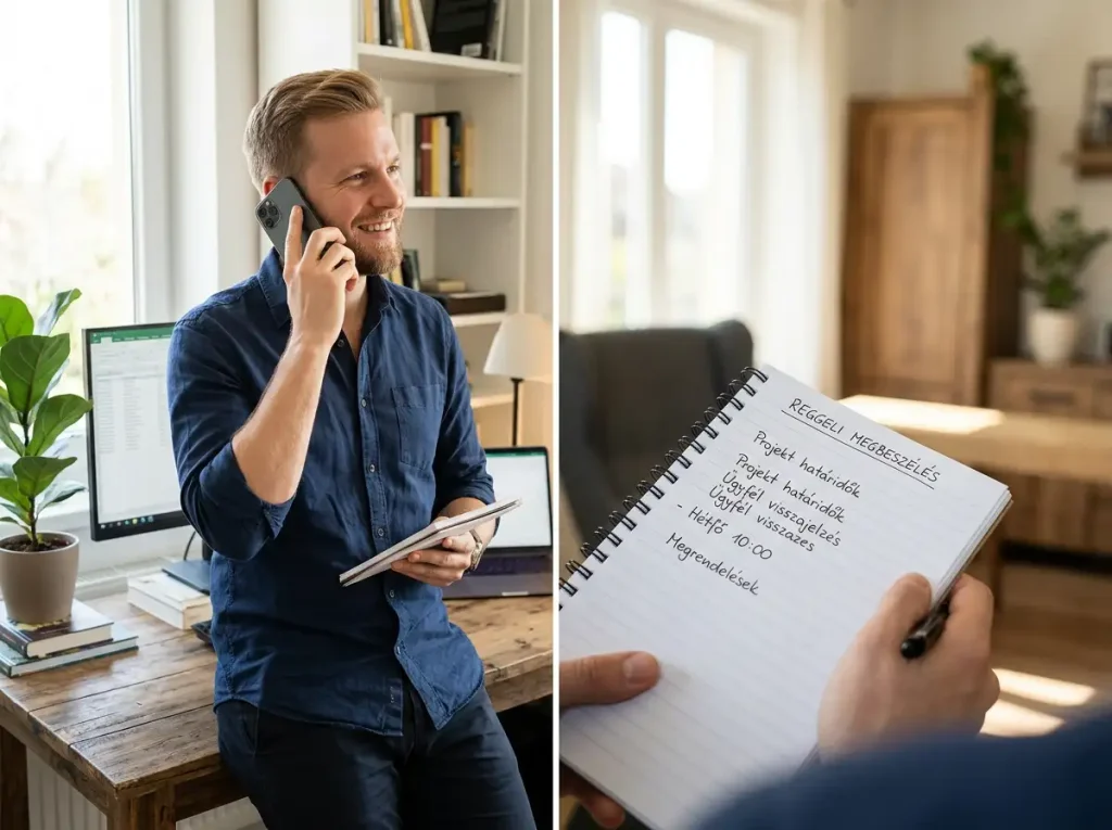 Telefonáló személy jegyzetfüzettel az ügyfélszolgálat hívása közben