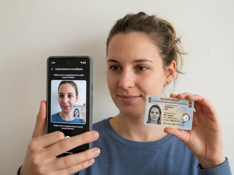 Személy személyi igazolványt tart a telefon kamerájához a KYC azonosításhoz