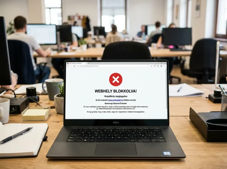 Laptop képernyő blokkolt weboldal figyelmeztető üzenettel az illegális fogadási oldalakhoz